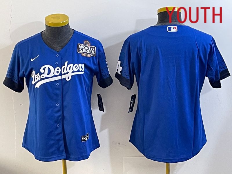 Youth  Los Angeles Dodgers blank 2024 World series patch blue jersey 202411203->youth mlb jersey->Youth Jersey